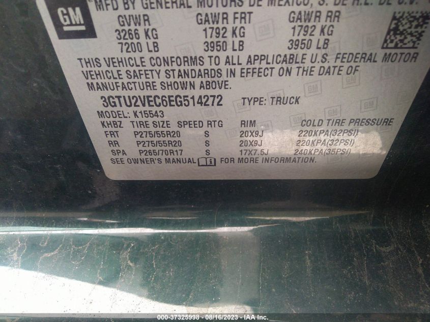 2014 GMC SIERRA 1500 SLT - 3GTU2VEC6EG514272