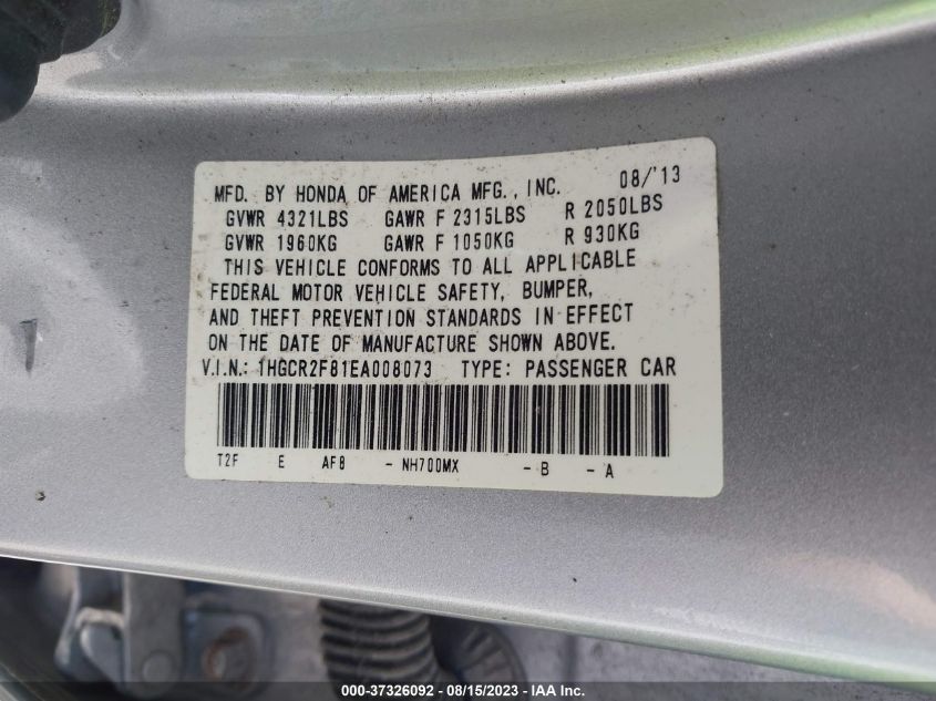 2014 HONDA ACCORD SEDAN EX-L - 1HGCR2F81EA008073