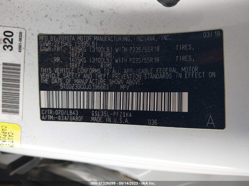 2018 TOYOTA SIENNA XLE - 5TDDZ3DC0JS196663