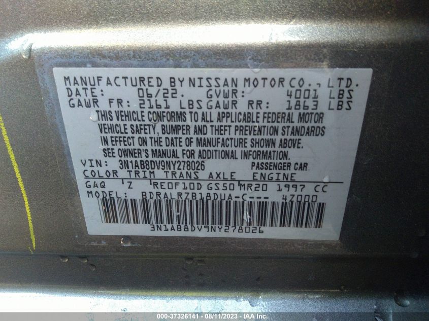 2022 NISSAN SENTRA SR - 3N1AB8DV9NY278026