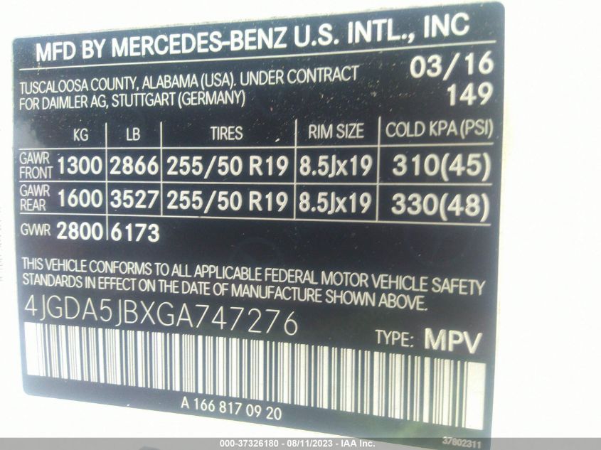 2016 MERCEDES-BENZ GLE GLE 350 - 4JGDA5JBXGA747276