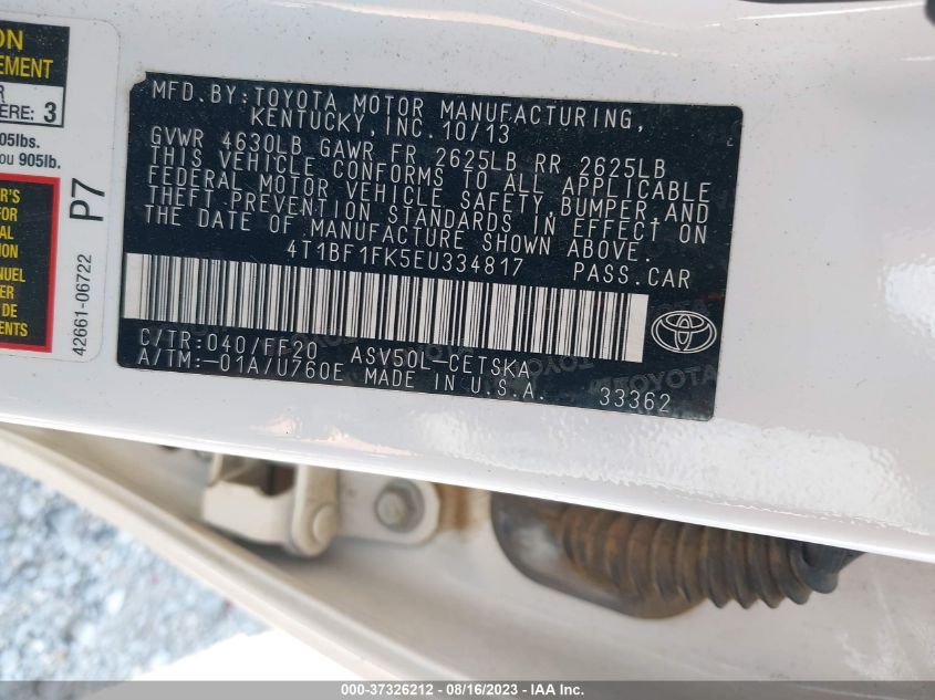 2014 TOYOTA CAMRY L/LE/XLE/SE/SE SPORT - 4T1BF1FK5EU334817
