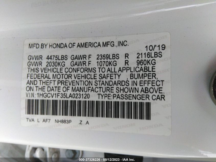2020 HONDA ACCORD SEDAN SPORT - 1HGCV1F35LA023120