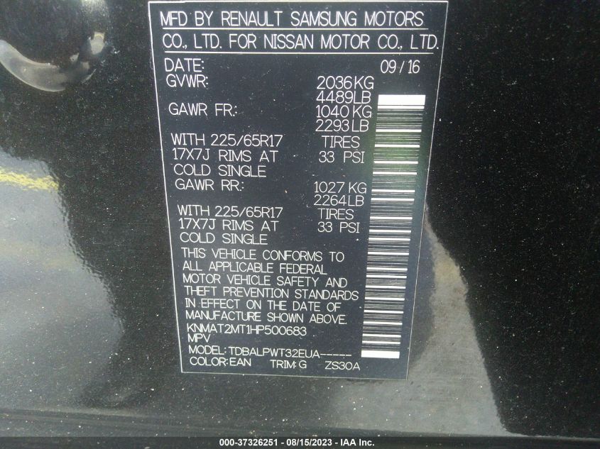 2017 NISSAN ROGUE S/SV - KNMAT2MT1HP500683
