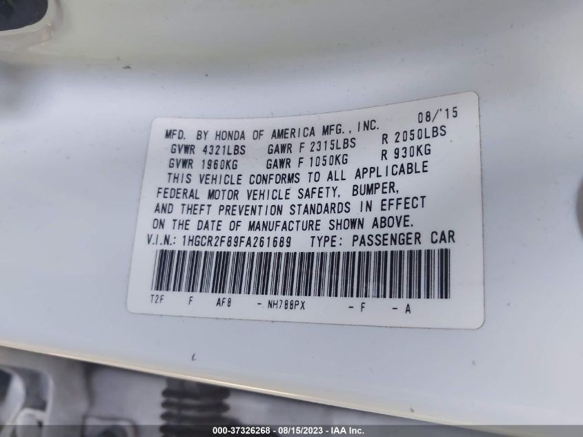 2015 HONDA ACCORD SEDAN EX-L - 1HGCR2F89FA261689