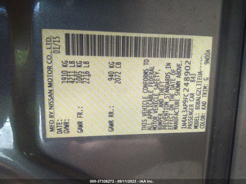 2015 NISSAN ALTIMA 2.5 - 1N4AL3AP9FC248902