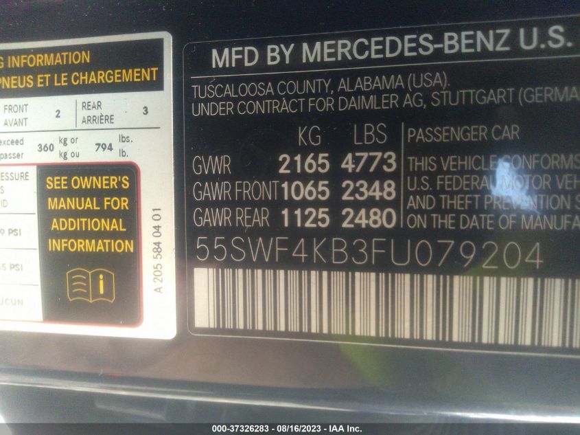 55SWF4KB3FU079204 2015 MERCEDES-BENZ C-CLASS, photo no. 9