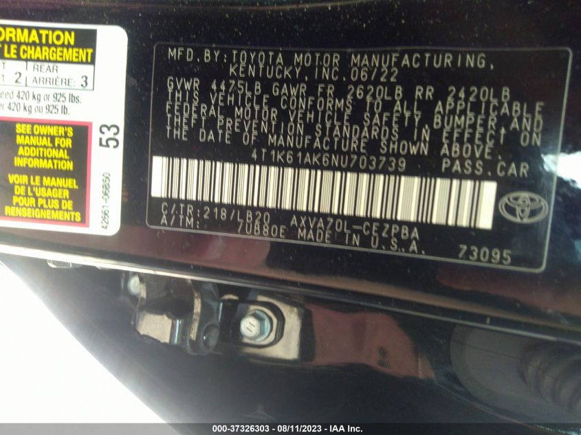 2022 TOYOTA CAMRY XSE - 4T1K61AK6NU703739