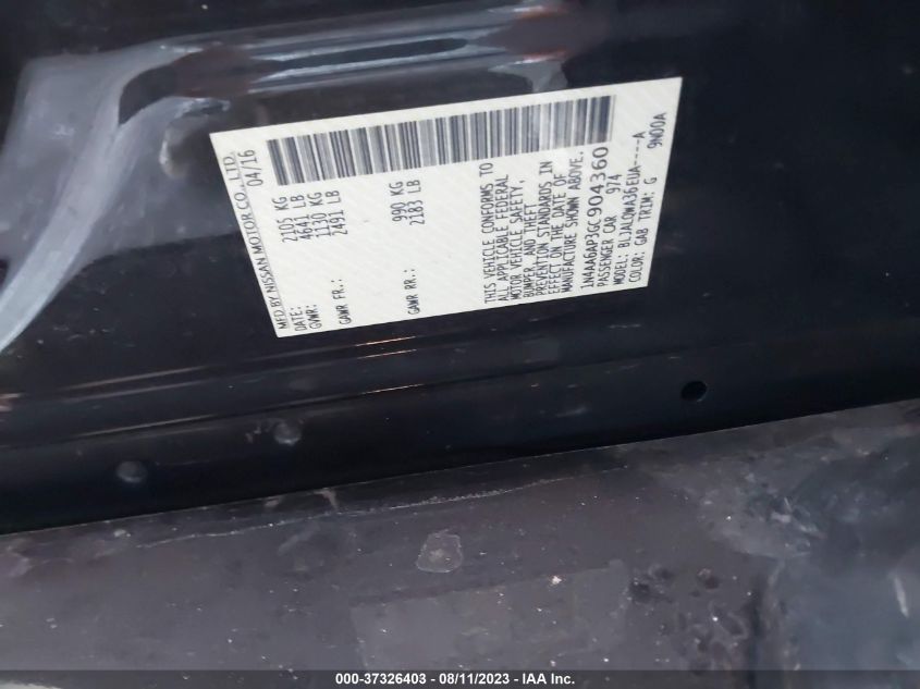 2016 NISSAN MAXIMA 3.5 S - 1N4AA6AP3GC904360