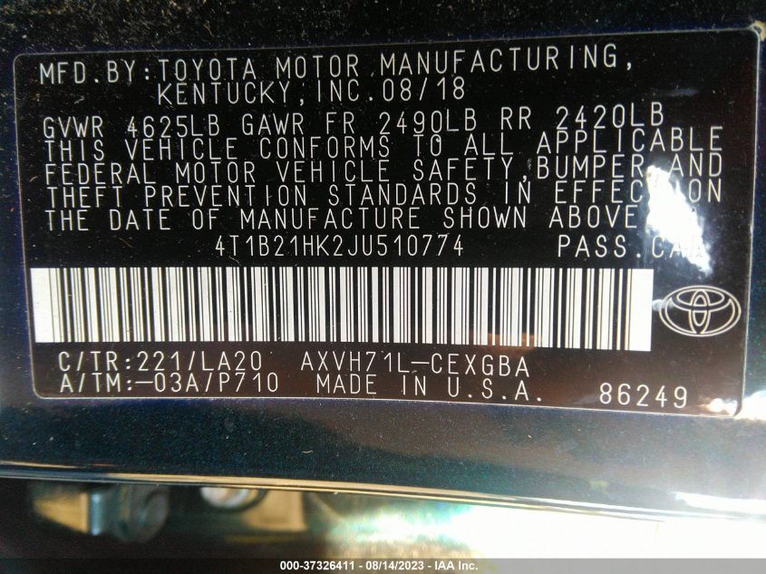 2018 TOYOTA CAMRY HYBRID - 4T1B21HK2JU510774