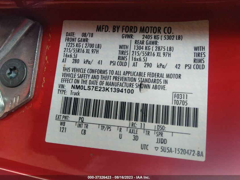 2019 FORD TRANSIT CONNECT VAN XL NM0LS7E23K1394100