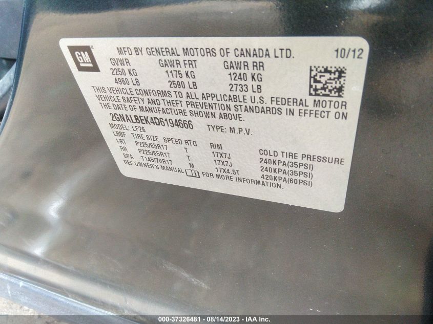 2013 CHEVROLET EQUINOX LS - 2GNALBEK4D6194666