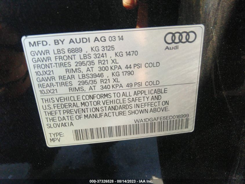 2014 AUDI Q7 3.0T S LINE PRESTIGE - WA1DGAFE5ED016999