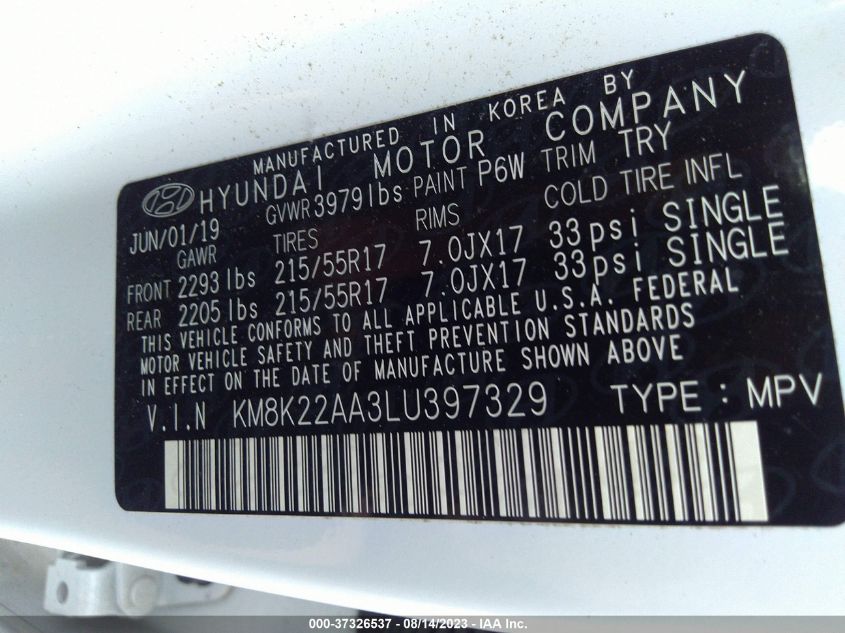 2020 HYUNDAI KONA SEL - KM8K22AA3LU397329