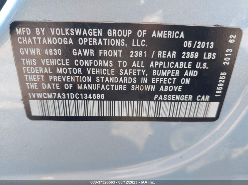2013 VOLKSWAGEN PASSAT SEL PREMIUM - 1VWCM7A31DC134696