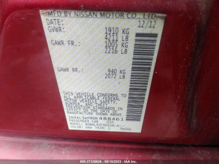 2013 NISSAN ALTIMA 2.5 S - 1N4AL3AP8DN488461