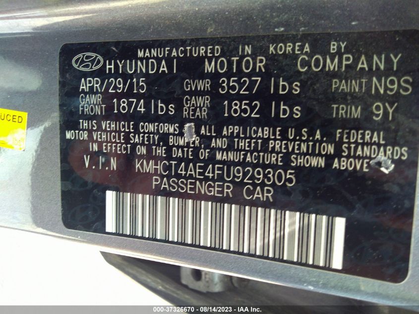 2015 HYUNDAI ACCENT GLS - KMHCT4AE4FU929305