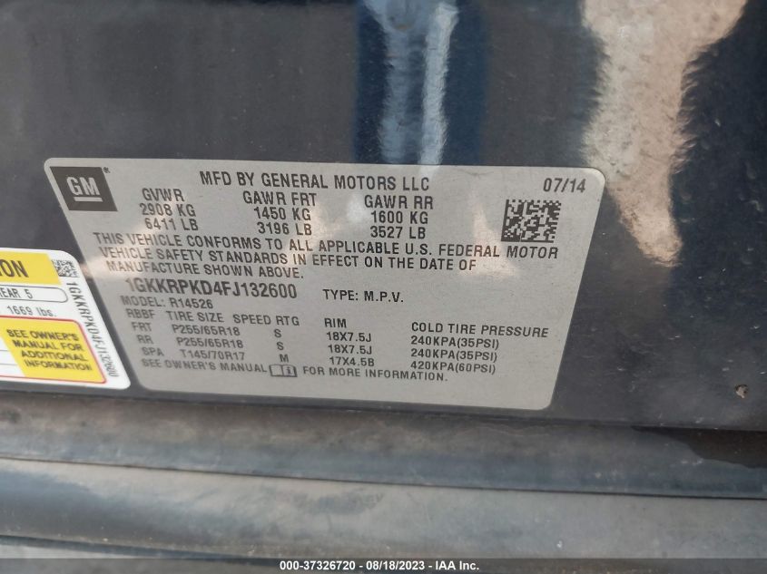 2015 GMC ACADIA SLE - 1GKKRPKD4FJ132600