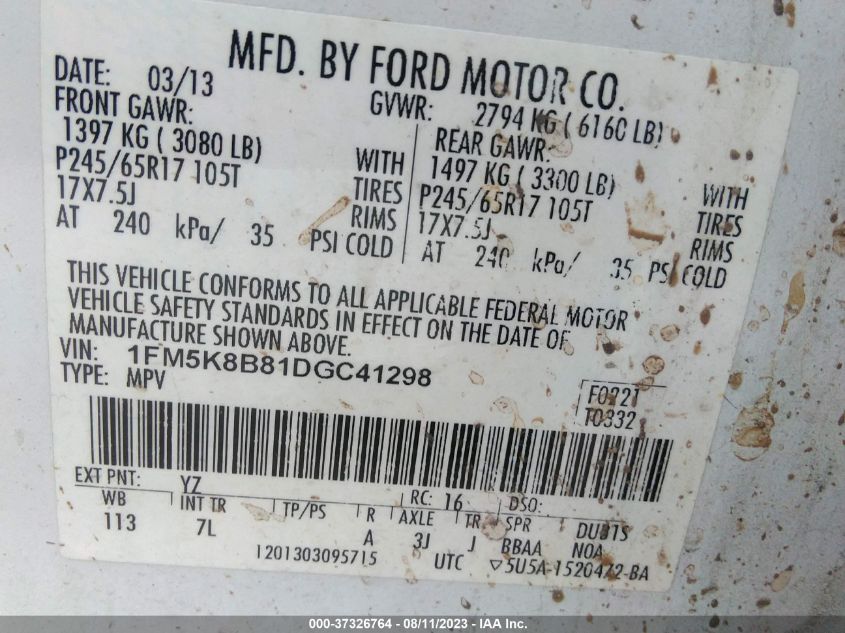 2013 FORD EXPLORER BASE - 1FM5K8B81DGC41298