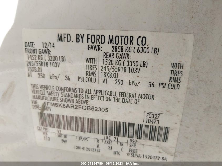 2015 FORD UTILITY POLICE 1FM5K8AR2FGB52305
