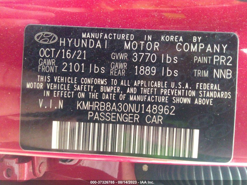2022 HYUNDAI VENUE SE - KMHRB8A30NU148962