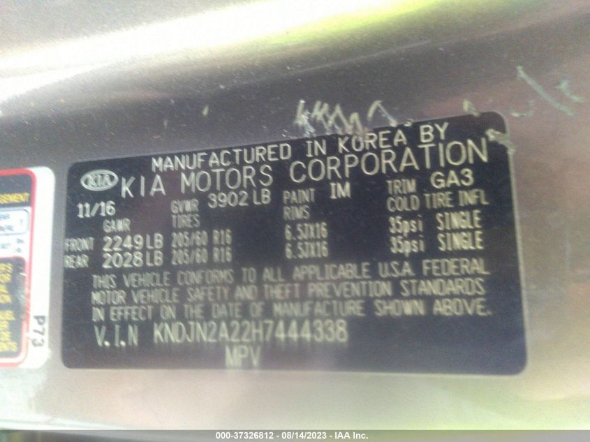 2017 KIA SOUL BASE - KNDJN2A22H7444338