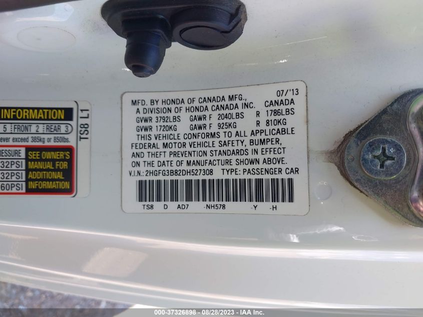 2013 HONDA CIVIC CPE EX 2HGFG3B82DH527308