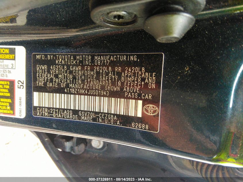 2018 TOYOTA CAMRY V6 - 4T1BZ1HK4JU501943
