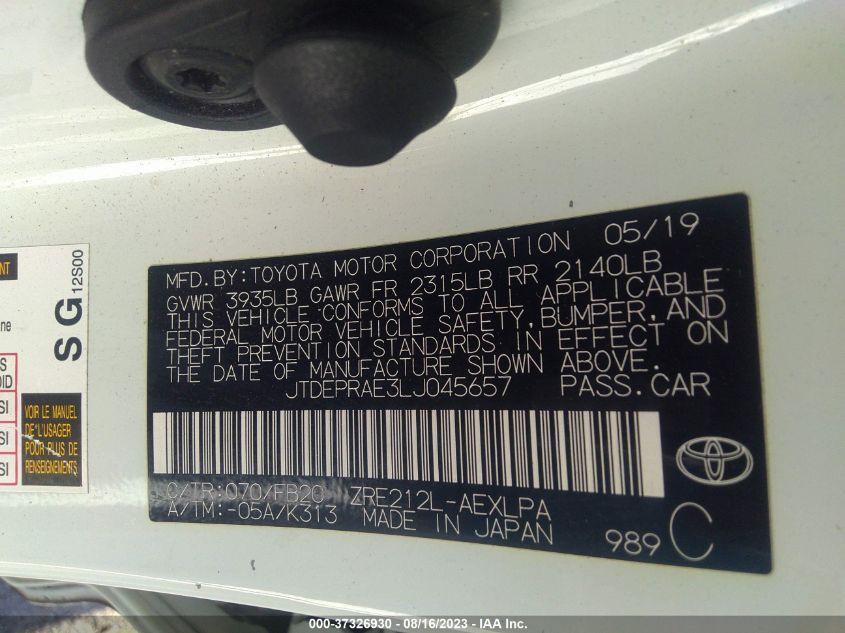 2020 TOYOTA COROLLA LE - JTDEPRAE3LJ045657