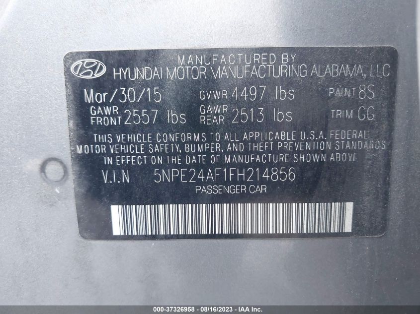 2015 HYUNDAI SONATA 2.4L SE - 5NPE24AF1FH214856