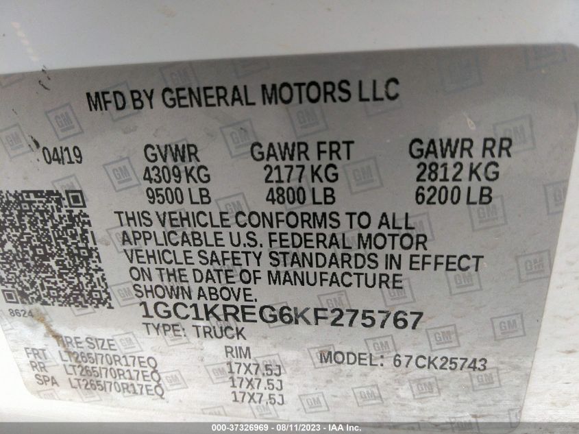 2019 CHEVROLET SILVERADO 2500HD WORK TRUCK - 1GC1KREG6KF275767
