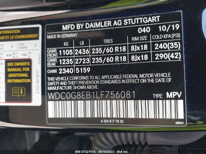 2020 MERCEDES-BENZ GLC GLC 300 - WDC0G8EB1LF756081