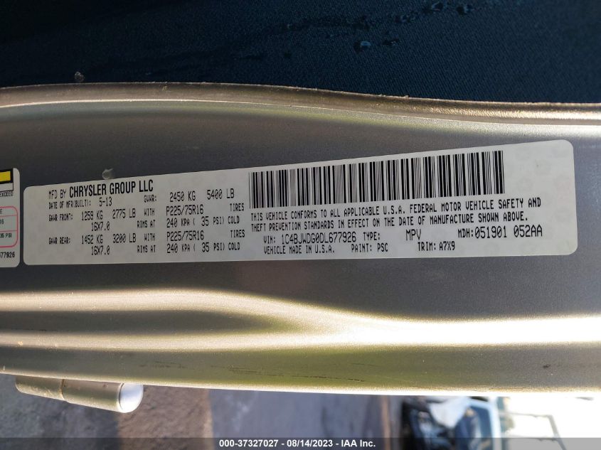 2013 JEEP WRANGLER UNLIMITED SPORT - 1C4BJWDG0DL677926