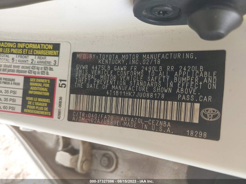 2018 TOYOTA CAMRY LE/SE/XLE/L - 4T1B11HK7JU088178