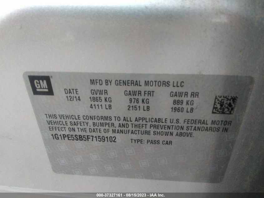 2015 CHEVROLET CRUZE LT - 1G1PE5SB5F7159102