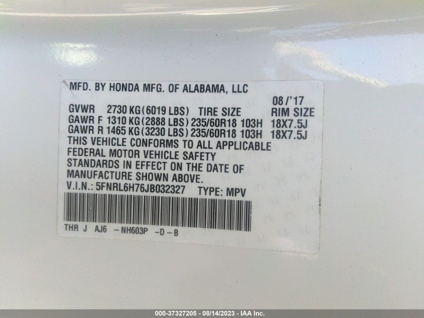 2018 HONDA ODYSSEY EX-L - 5FNRL6H76JB032327