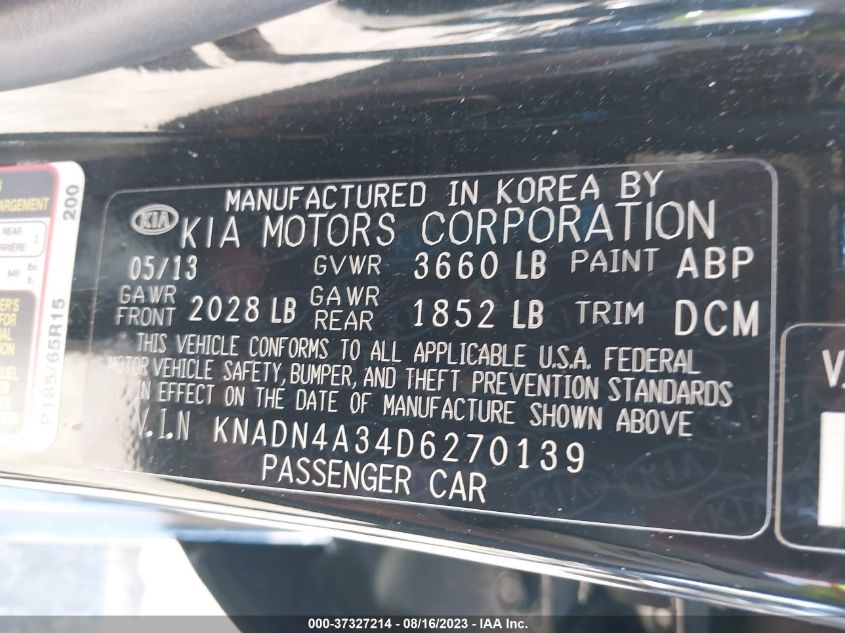 2013 KIA RIO EX - KNADN4A34D6270139