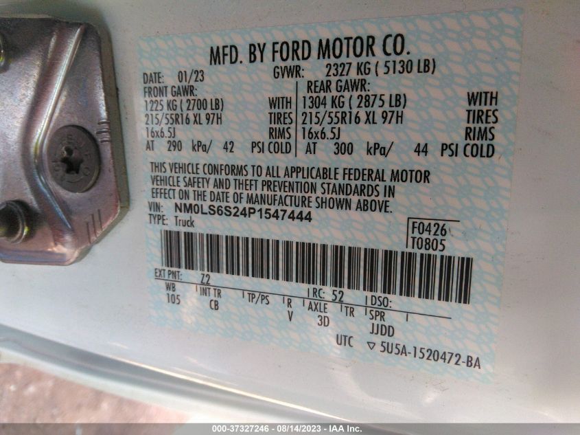 2023 FORD TRANSIT CONNECT VAN XL - NM0LS6S24P1547444