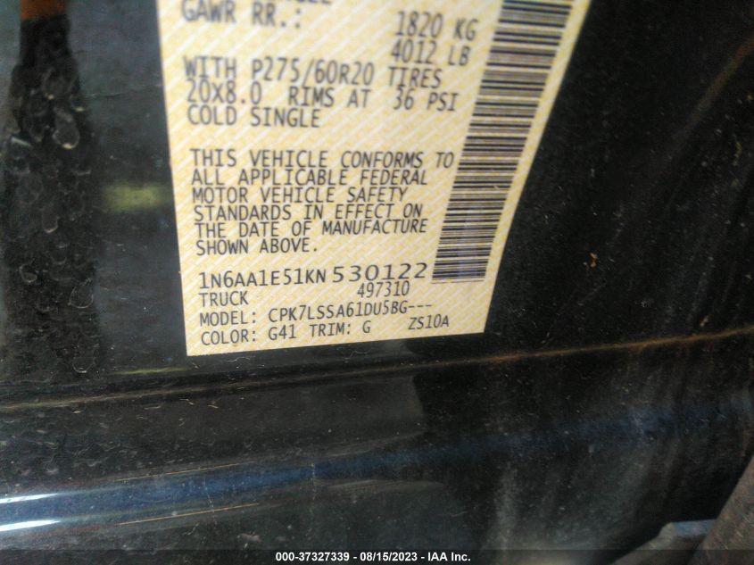 2019 NISSAN TITAN SV/PLATINUM/PRO-4X/PLATIN - 1N6AA1E51KN530122