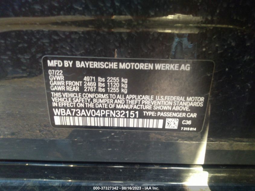 2023 BMW 430I GRAN COUPE XDRIVE - WBA73AV04PFN32151