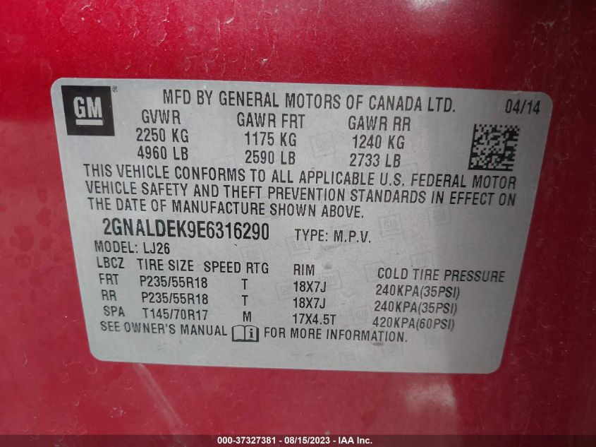 2014 CHEVROLET EQUINOX LTZ - 2GNALDEK9E6316290