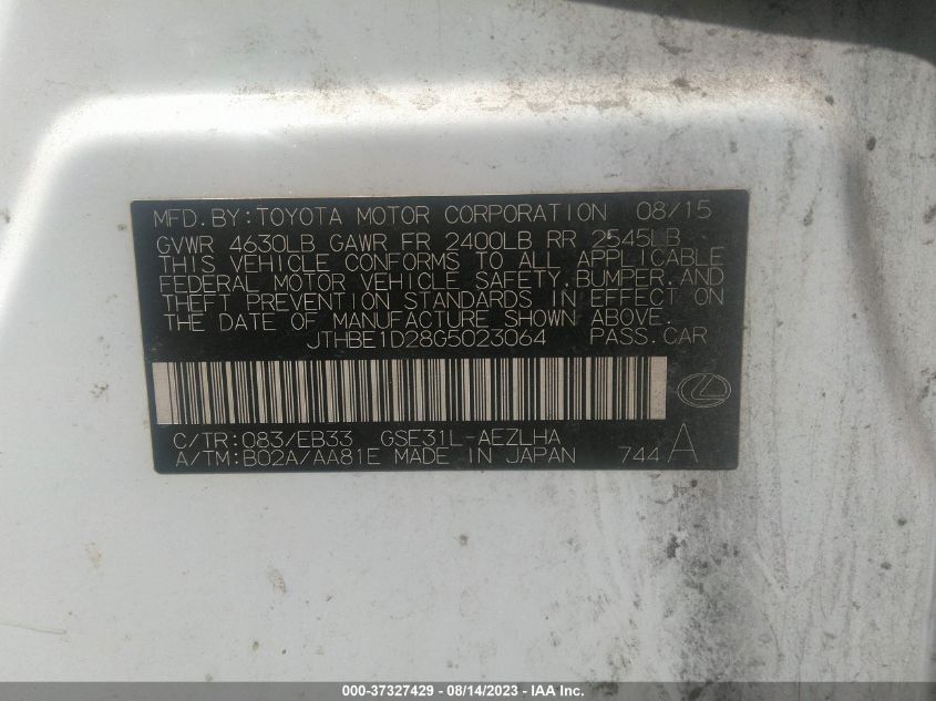 2016 LEXUS IS 350 - JTHBE1D28G5023064