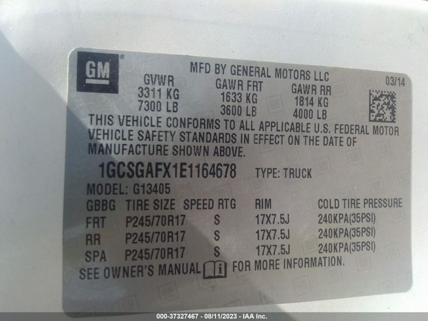 2014 CHEVROLET EXPRESS CARGO VAN - 1GCSGAFX1E1164678