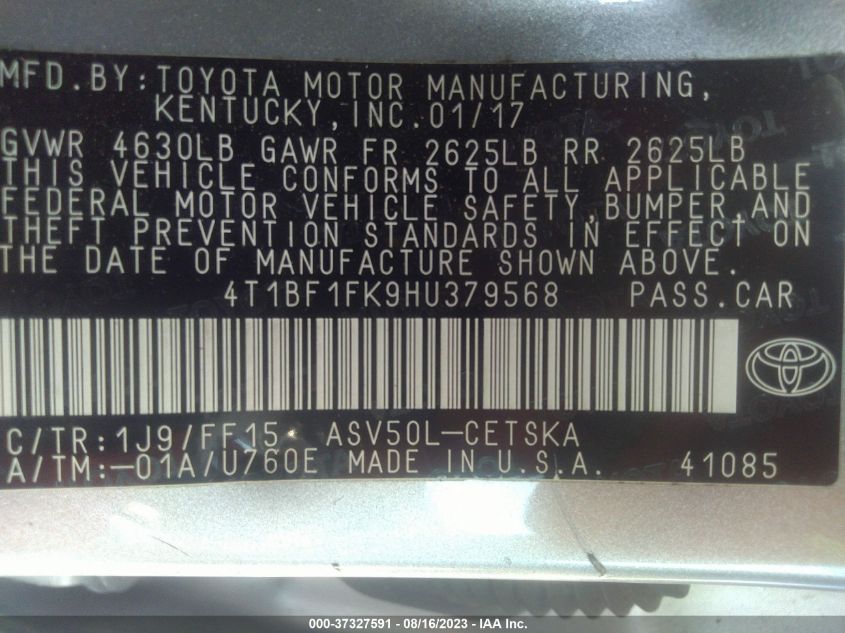 2017 TOYOTA CAMRY XLE/SE/LE/XSE - 4T1BF1FK9HU379568