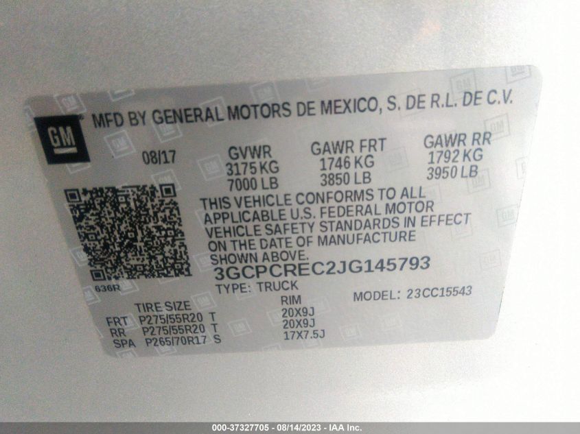 2018 CHEVROLET SILVERADO 1500 LT - 3GCPCREC2JG145793