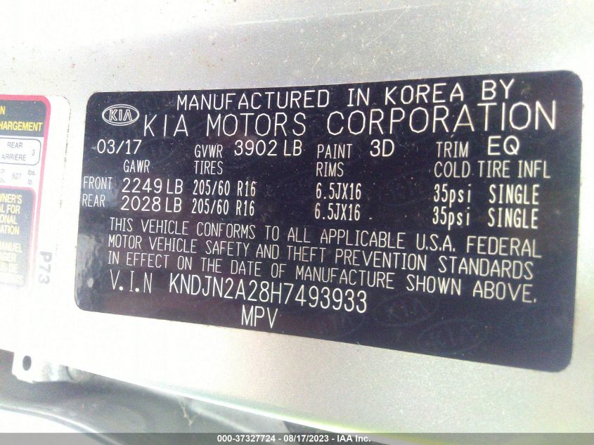 2017 KIA SOUL BASE - KNDJN2A28H7493933