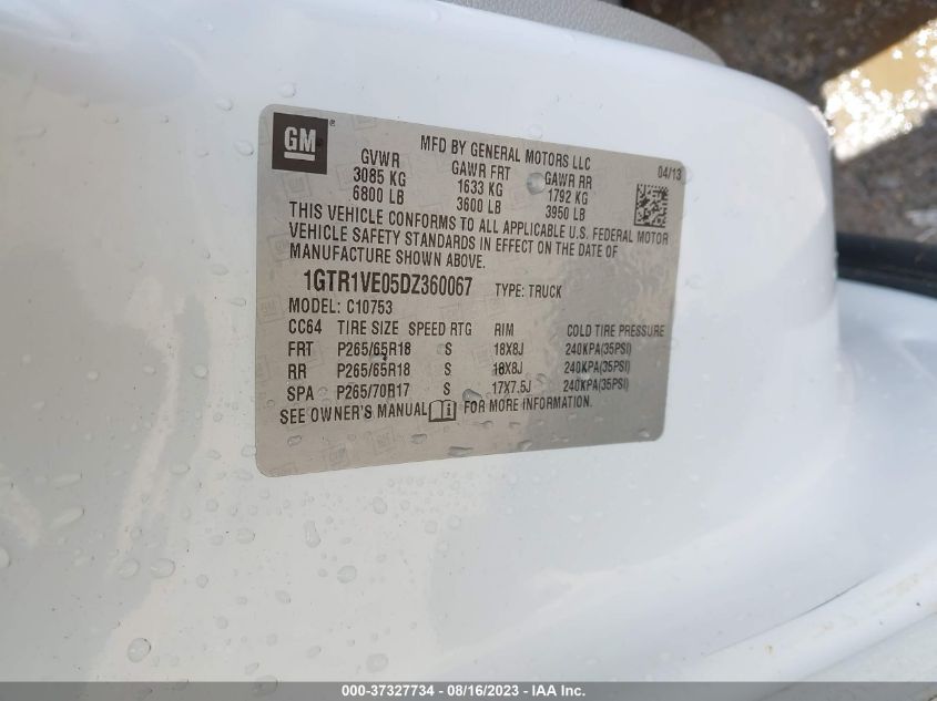 2013 GMC SIERRA 1500 SLE 1GTR1VE05DZ360067