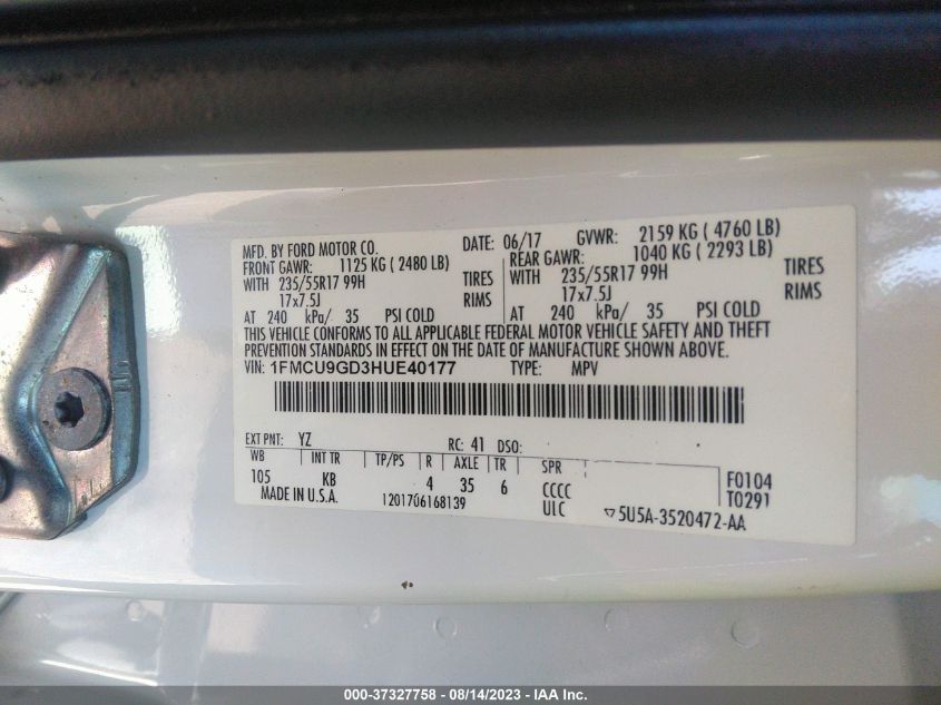 2017 FORD ESCAPE SE - 1FMCU9GD3HUE40177