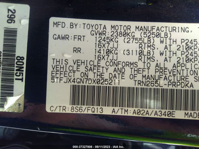 2013 TOYOTA TACOMA PRERUNNER - 5TFJX4GN7DX025211