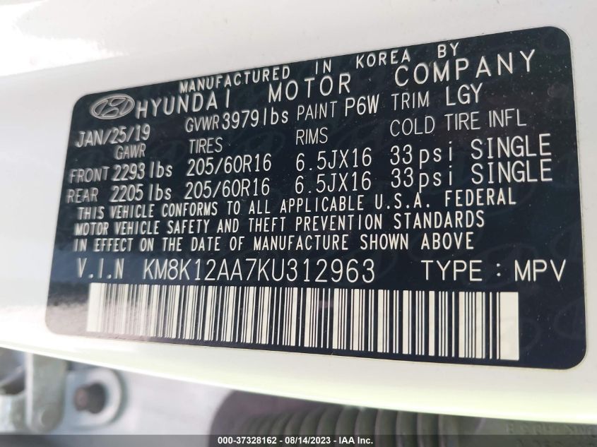 2019 HYUNDAI KONA SE - KM8K12AA7KU312963